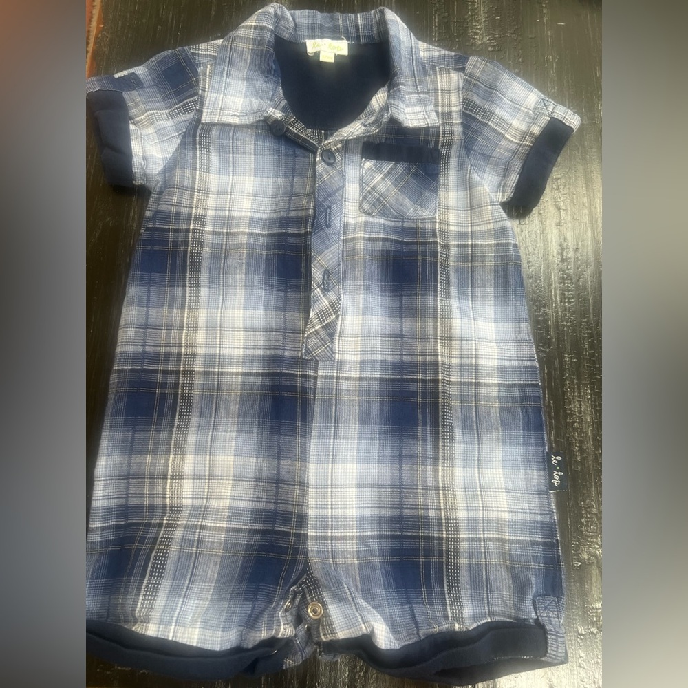 Le Top Navy and White Plaid Romper